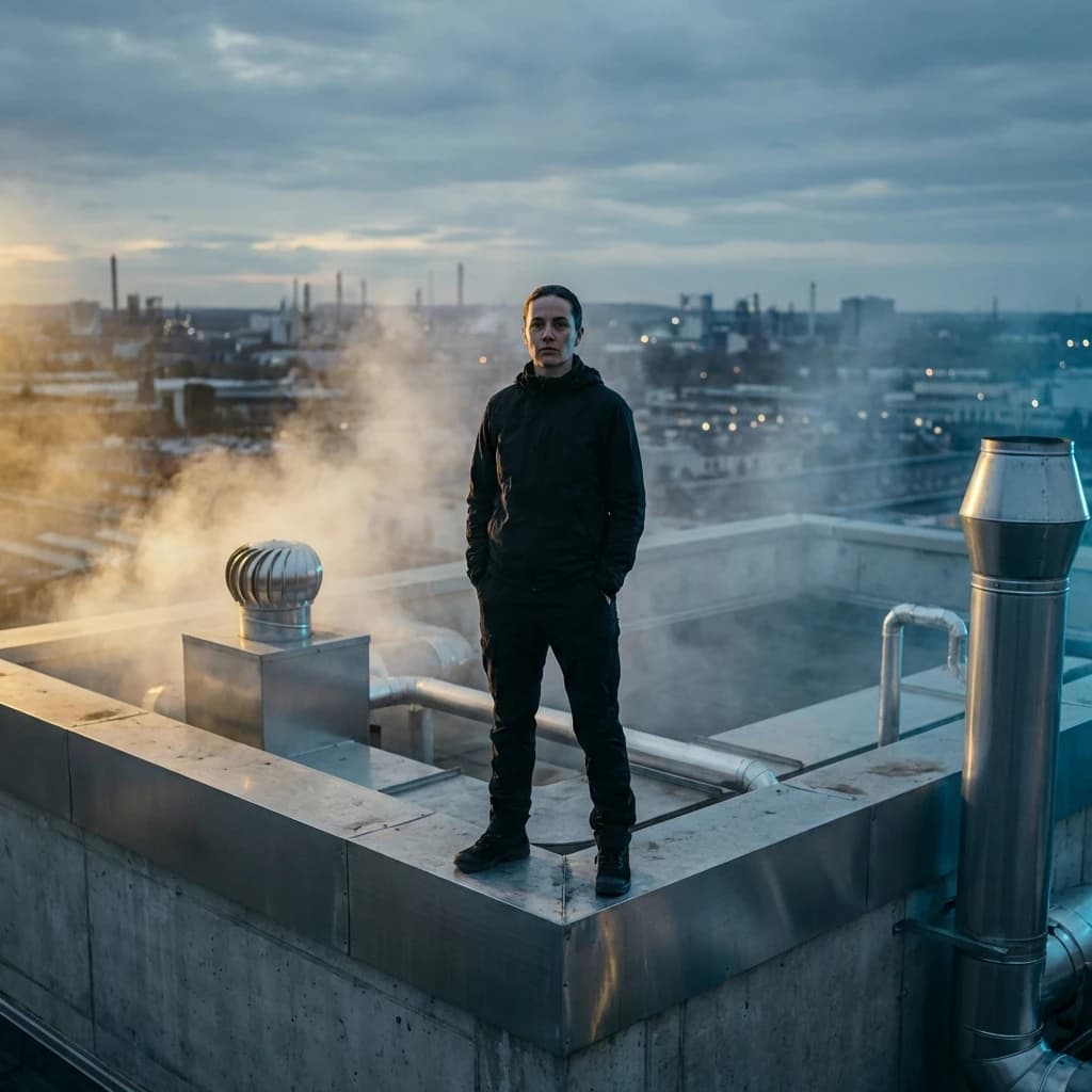AI-generated cinematic rooftop portrait